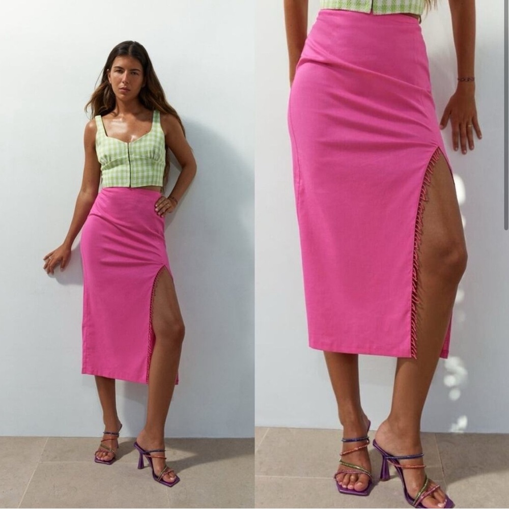 Zara Linen Blend Beaded Women's Skirt